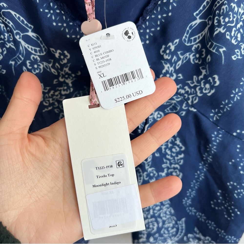 NWT LoveShackFancy Tivelo Top Bandana Print Silk Navy White XL - Picture 8 of 12